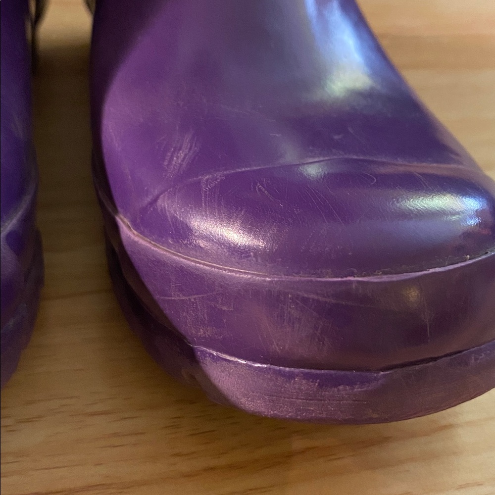 HUNTER Tall Rainboots Youth Glossy Purple with Cuff Socks and Bag Size 7 / 38 - Picture 11 of 13